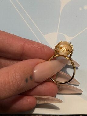 Gold Skull Pearl Ring - Women Jewelry